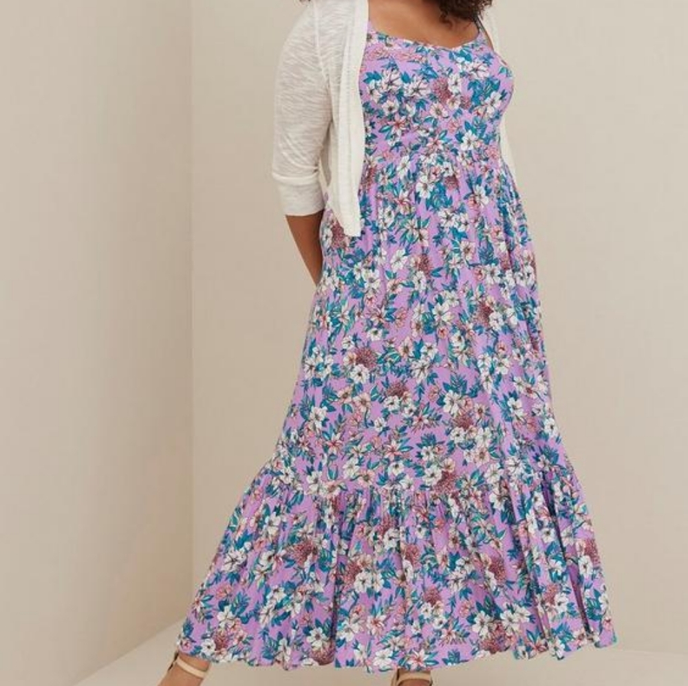 Torrid Size 1 Lenny Tiered Floral Maxi Dress Purple Floral